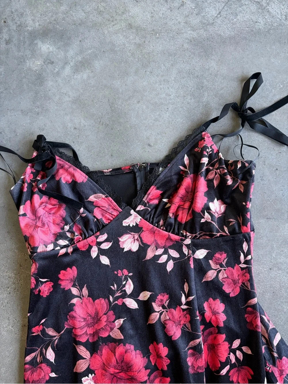 Francesca's Collections Black Maxi Dress with Hot Pink Floral Print